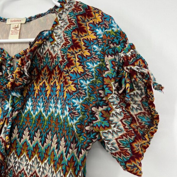 Sundance Dress Knit Lace Up Tie Neck Multicolor Print Stretch - Picture 5 of 11